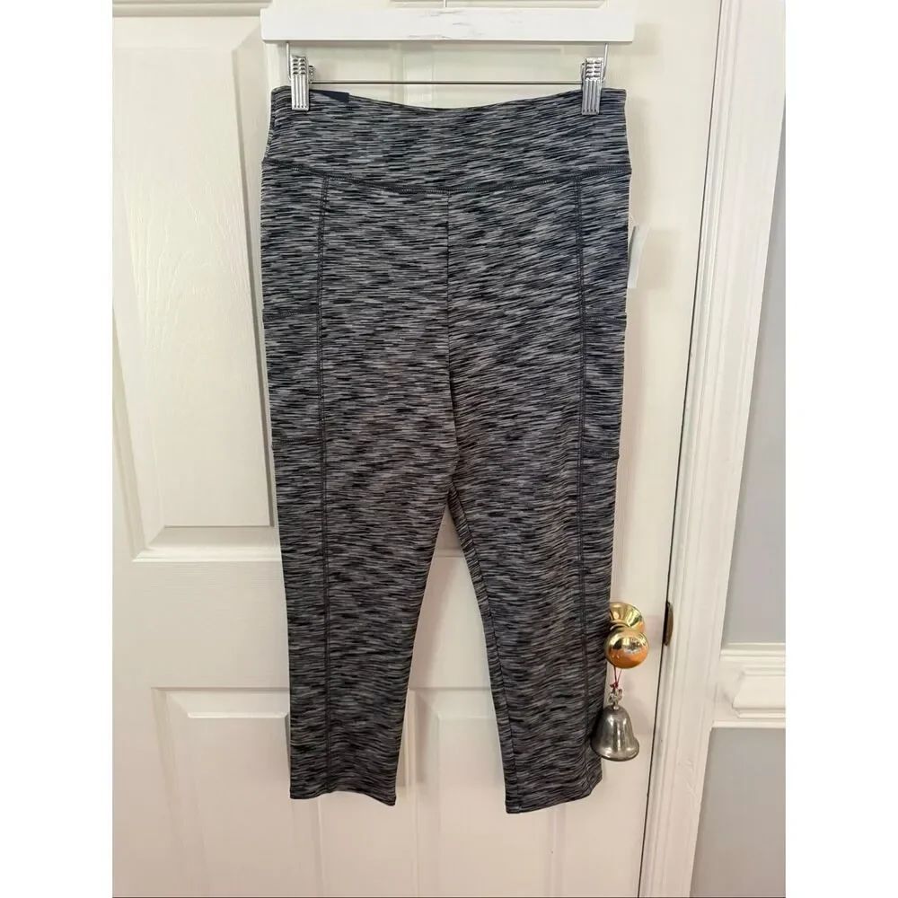 J. Crew Black & Gray Space Dye Cropped Leggings w/ Pocket Sz M NWT